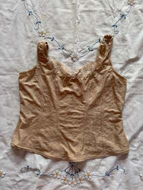 Vintage Arianne Lingerie Floral Jacquard Lace Trim Corset Cami Tank Top